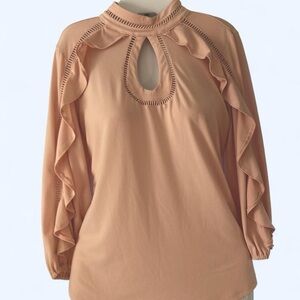 Pink 7 Avenue New York & Company Elegant Ruffle Blouse with Keyhole detail S